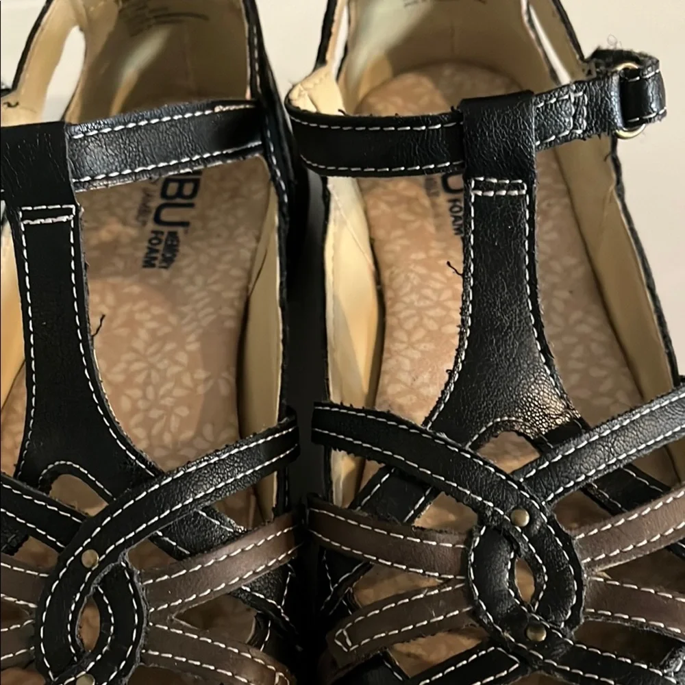 JBU Black and Brown Sandals with Secure Buckle Closure‎